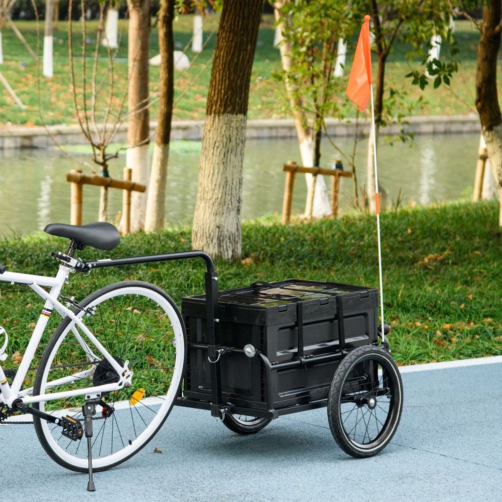 Bike Trailer w/ Foldable Storage & Pneumatic Tyres - Black