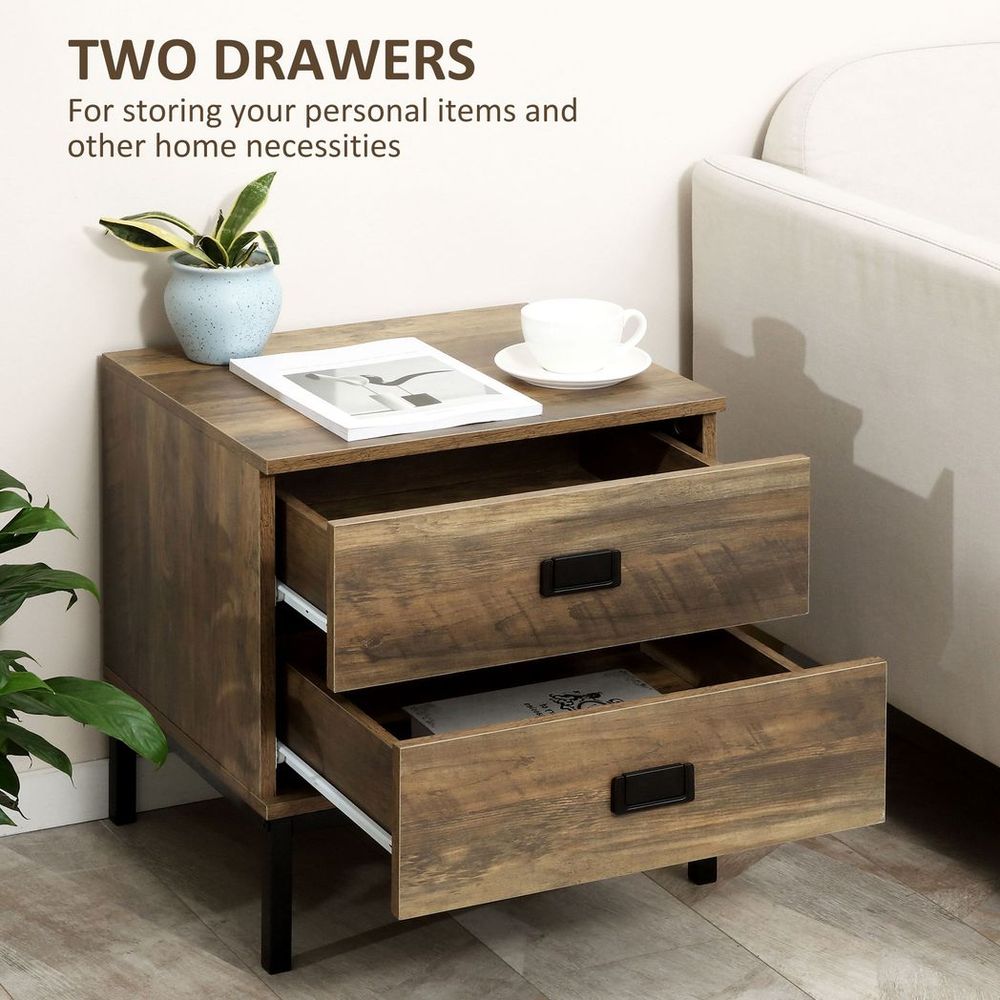 Metal Frame End Table with Storage Drawers - Bedroom & Living Room Furniture