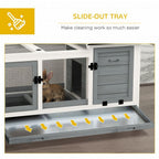 Wooden Rabbit Hutch, Small Animal House w/ Wheels, Removable Tray - Grey