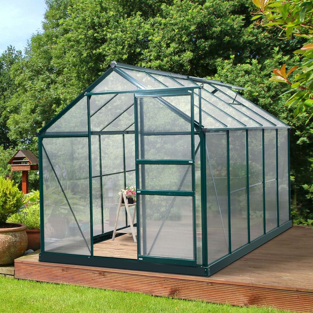 Clear Large Walk-In Greenhouse Garden Plants Grow Galvanized Base, Slide Door 312cm x 190cm x 201cm