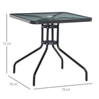 Square Patio Table - Tempered Glass Top, Garden Dining - 76 x 76cm