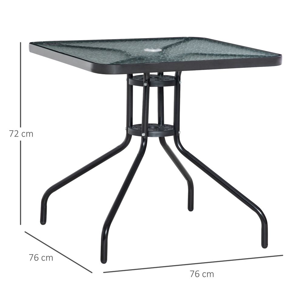 Square Patio Table - Tempered Glass Top, Garden Dining - 76 x 76cm