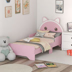 Toddler Bed Frame Cat Design Kids Bed with Guardrails - Pink