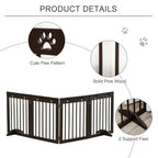 Freestanding Pet Gate 4 Panel Wooden Dog Barrier Folding Safety Fence with Support Feet up to 204cm Long 61cm Tall for Doorway Stairs Brown