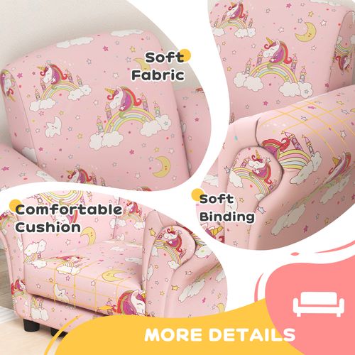 2 Piece Kids Sofa Set with Unicorn Design, for Nursery
