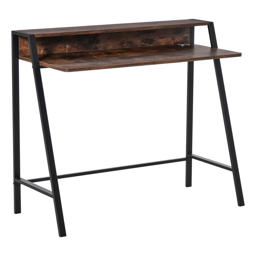 Rustic Brown Writing Desk Computer Workstation Storage Shelf
