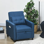 Pull Out Chair Bed, Sleeper Chair with Pillow, Side Pockets, Blue