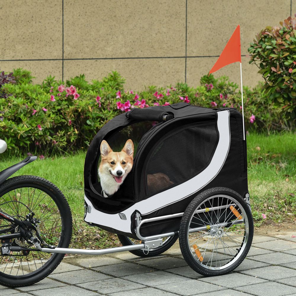 Steel Dog Bike Trailer Pet Cart Carrier for Bicycle Kit Water Resistant Travel White and Black