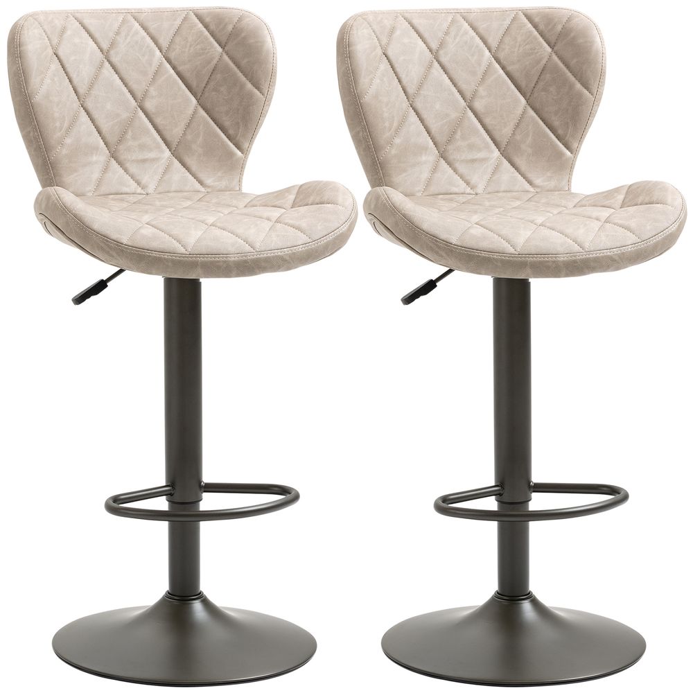 Steel Diamond Pattern Chairs with Backrest & Footrest, Set of 2, PU Khaki