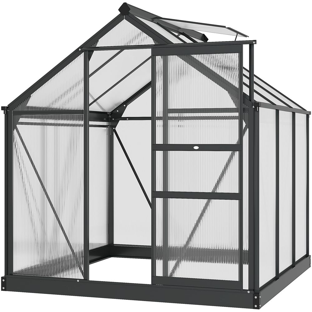Polycarbonate Walk-In Greenhouse - Aluminium Frame - 6x6ft - Slide Door
