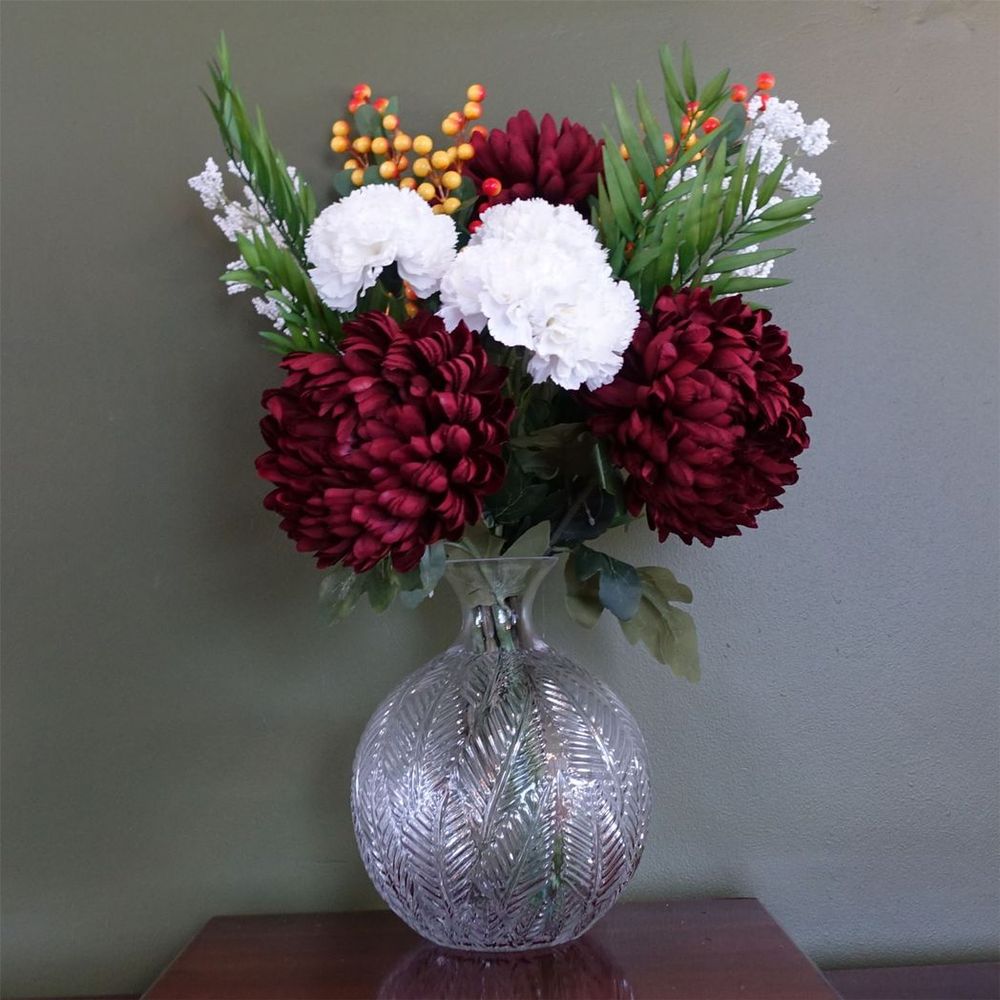 26cm Clear Fern Print Glass Bottle Vase, Hand-Finished - for Real & Artificial Flowers - Unique Variations