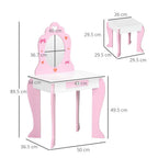 Kids Vanity Set w/ Mirror, Drawer, Cute Patterns, for Girls - Pink