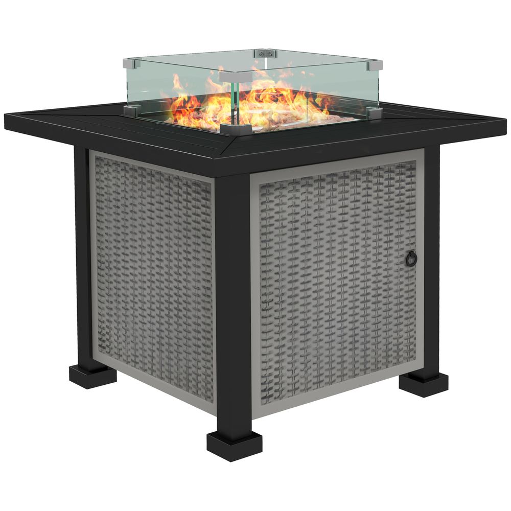 Outdoor Gas Fire Pit Table w/ Wind Screen & Glass Beads, Grey - 50,000 BTU Propane Burner Grey