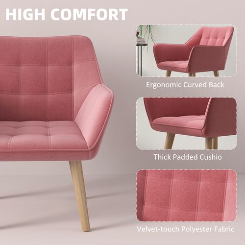 Velvet-Feel Accent Chair with Arms Slanted Back Wood Legs