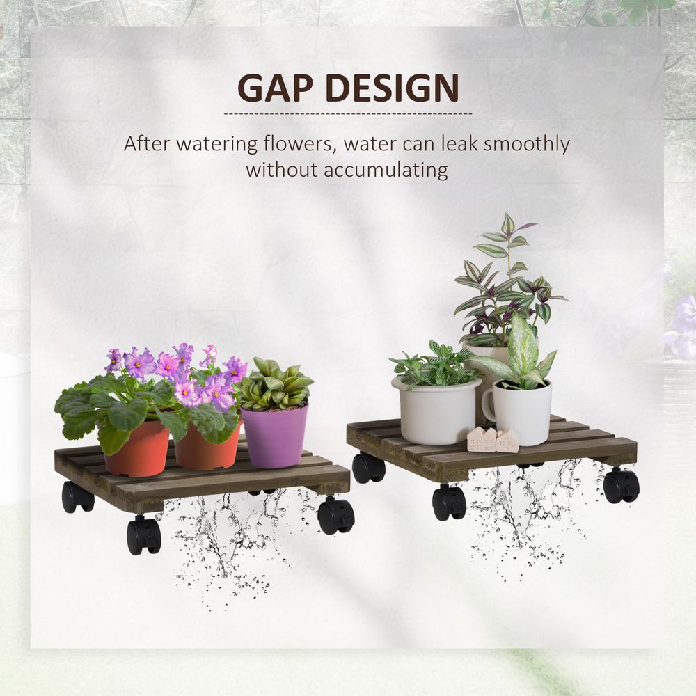 Wooden Plant Stand Set - 2 Pack - with Wheels - Flowerpot Holder