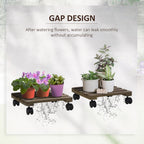 Wooden Plant Stand Set - 2 Pack - with Wheels - Flowerpot Holder