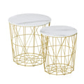 Set of 2 Nesting Side Tables with Storage, Round End Tables Coffee Tables with Steel Frame and Removable Round Top, for Living Room, bedroom, office, White