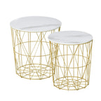 Set of 2 Nesting Side Tables with Storage, Round End Tables Coffee Tables with Steel Frame and Removable Round Top, for Living Room, bedroom, office, White