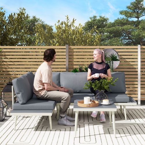 3 Piece Garden Furniture Set with 5-Level Adjustable Lounger, Grey