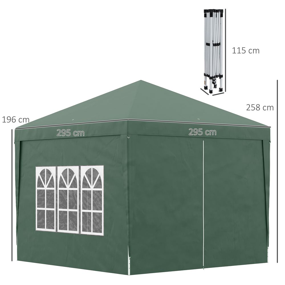 3mx3m Pop Up Gazebo Party Tent Canopy Marquee with Storage Bag Green