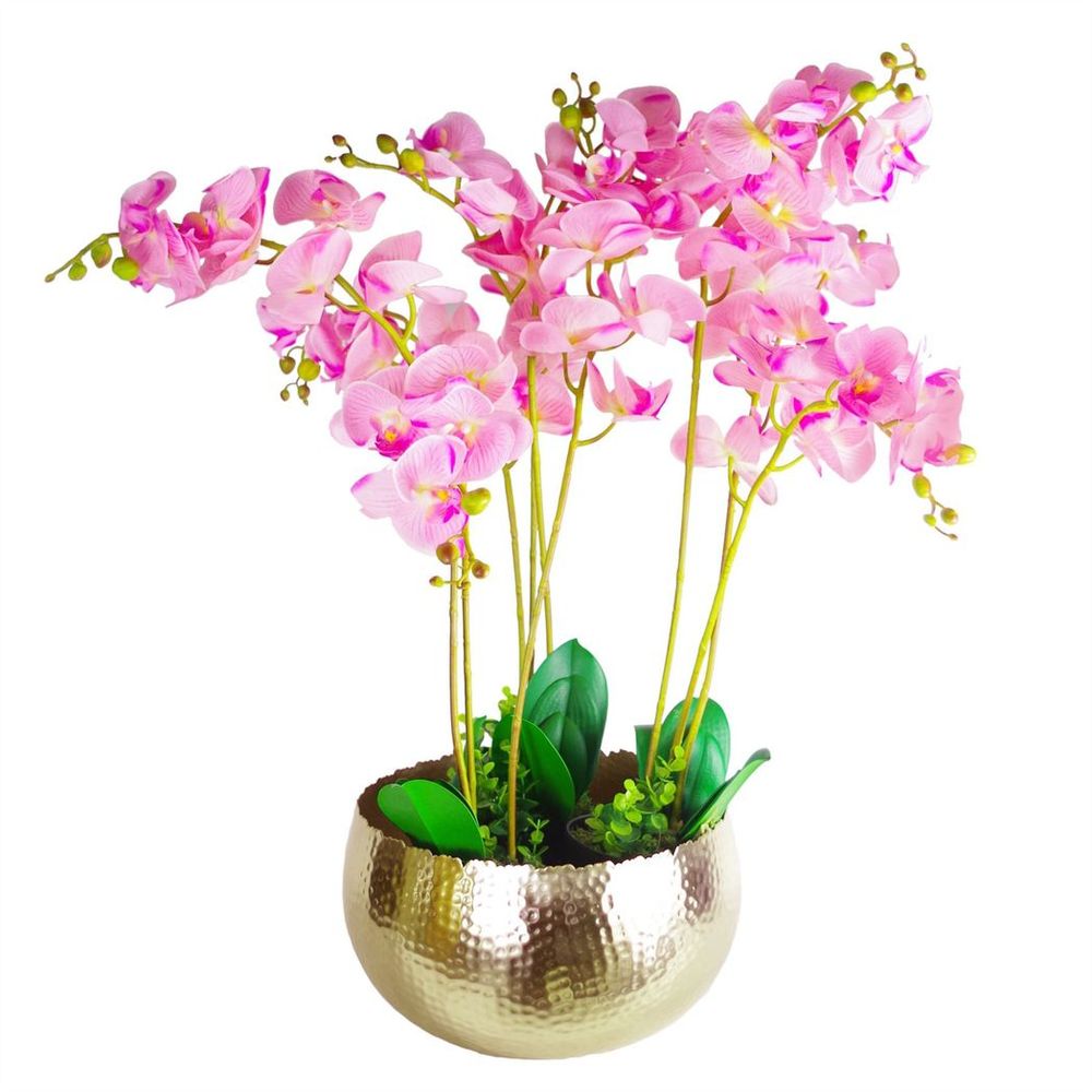 32cm Metal Bowl Planter - Hammered Gold - Curvy Edge - XL Size