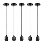 Industrial Black Pendant Light - Pack of 5, Addable E27 Lamp Holder, Lampshade, Dimmable