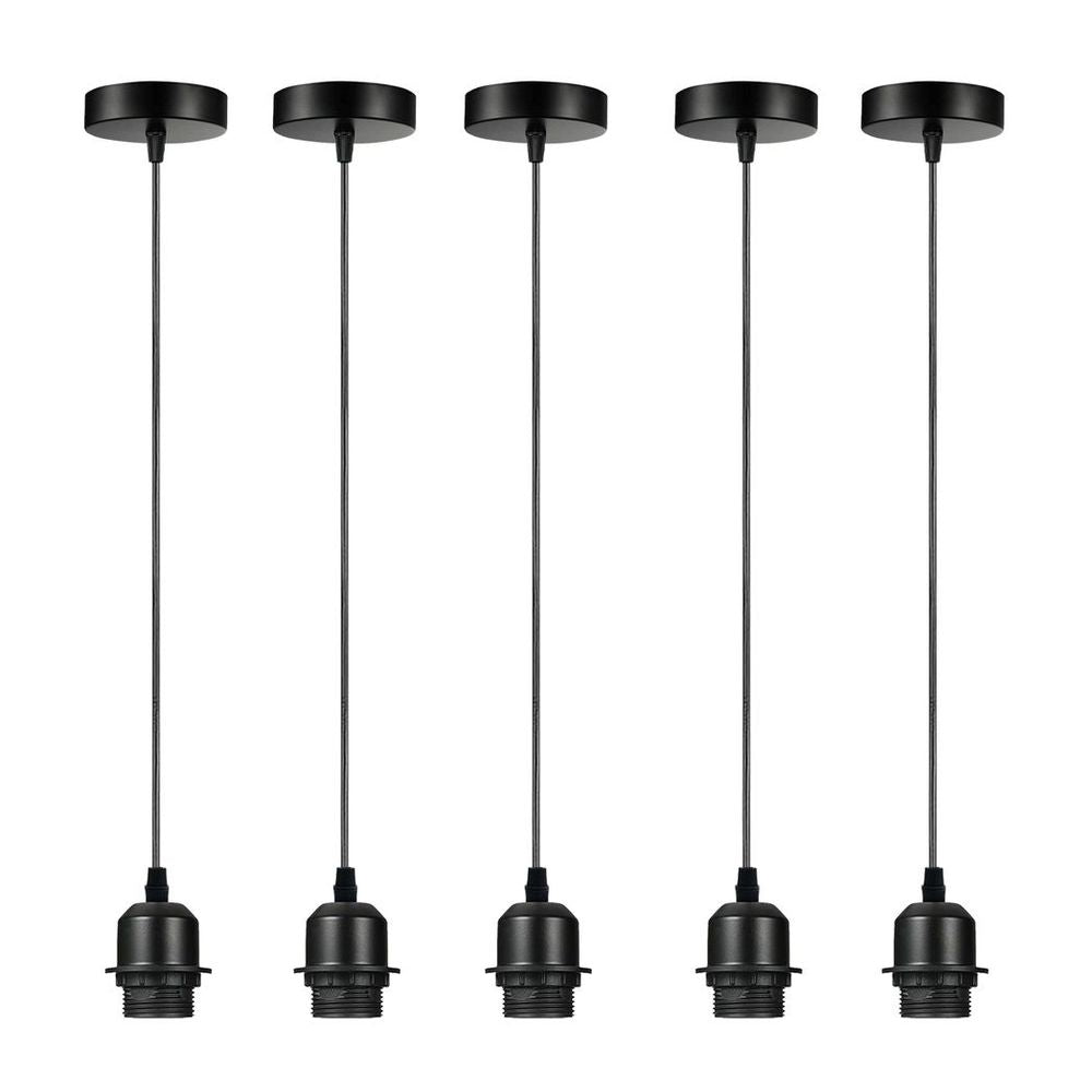 Industrial Black Pendant Light - Pack of 5, Addable E27 Lamp Holder, Lampshade, Dimmable