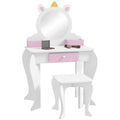 Kids Dressing Table with Mirror and Stool, Drawer, Storage Boxes - White