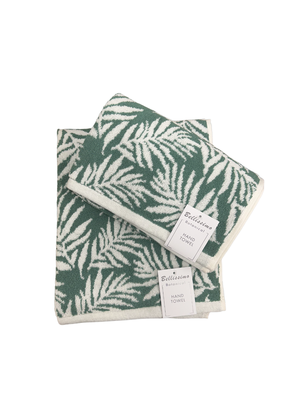 Botanical Leaf Turkish Cotton jacquard towel green