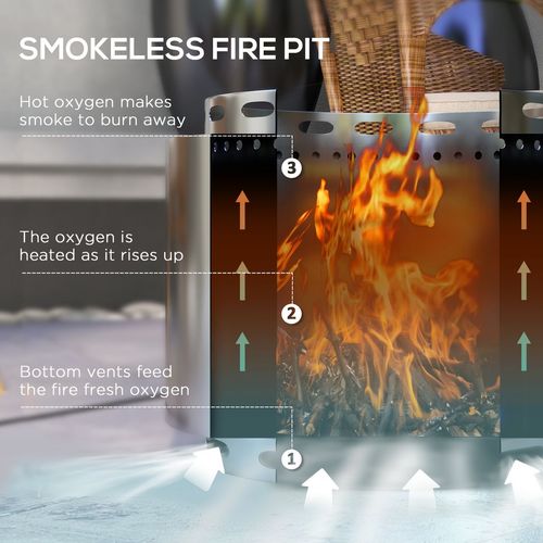 48.5cm Smokeless Wood Burning Firepit Stainless Steel Fire Pit, Silver