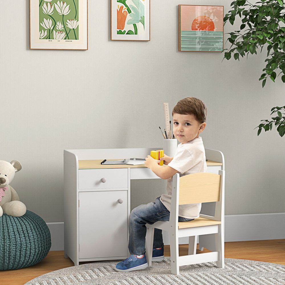 Kids Desk & Chair Set - 3-6 yr - Storage Drawer - White