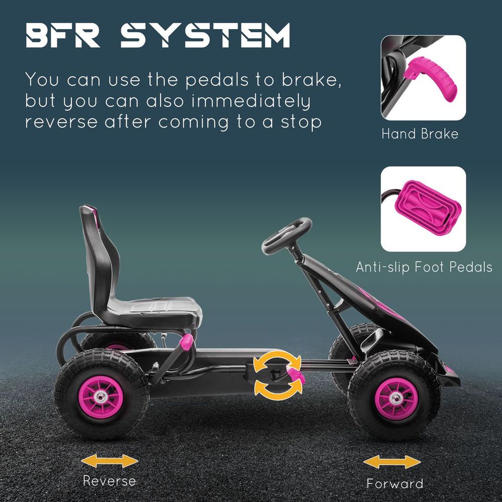 Children Pedal Go Kart, Raving Go Kart with Adjustable Seat, Inflatable Tyres, Shock Aborb, Handbrake, for Ages 5-12 Years - Pink