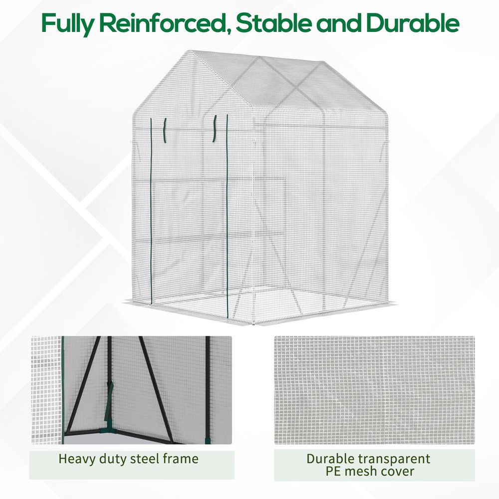 Greenhouse for Outdoor, Gardening 2 Tier Shelf, PE Cover, 143x143x195cm, Green in Green