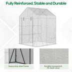 Greenhouse for Outdoor, Gardening 2 Tier Shelf, PE Cover, 143x143x195cm, Green in Green