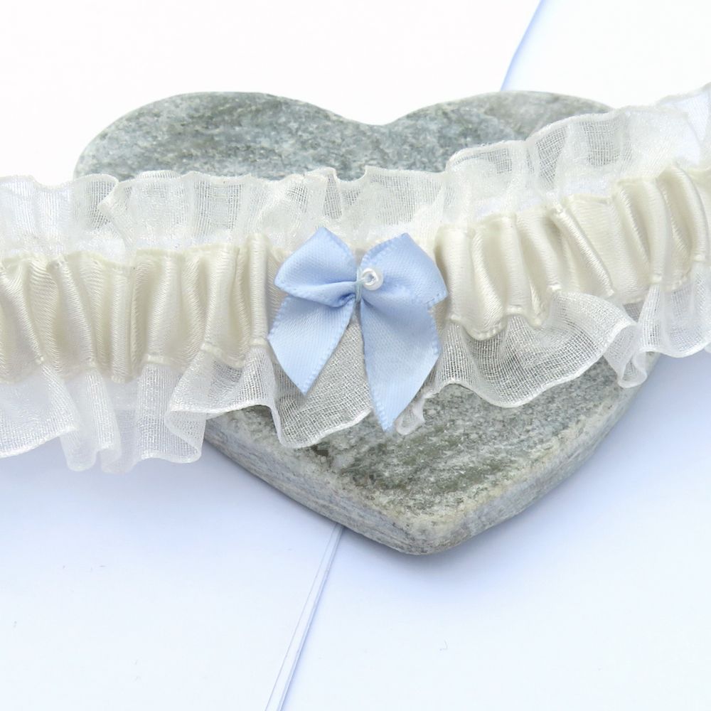Handmade Something Blue Wedding Garter - Luxury Satin Ribbon & Organza - Bridal Keepsake Gift