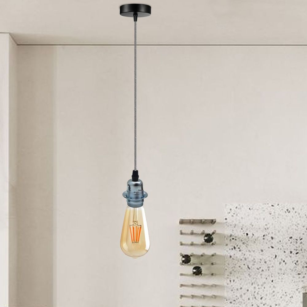 Vintage Industrial Chrome Pendant Light Fitting, lampshade Holder Fitting Set with 2m Cable