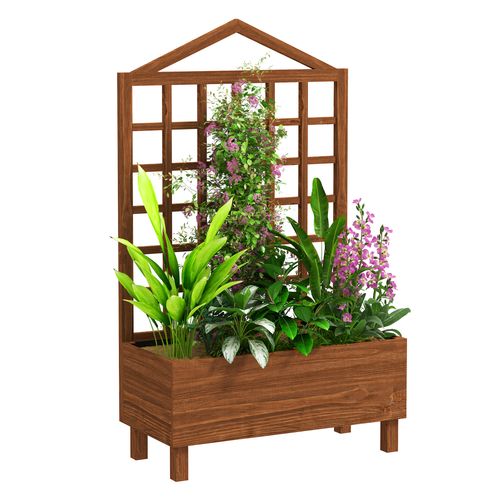 Wooden Garden Planters with Trellis for Vine Climbing Plants Brown