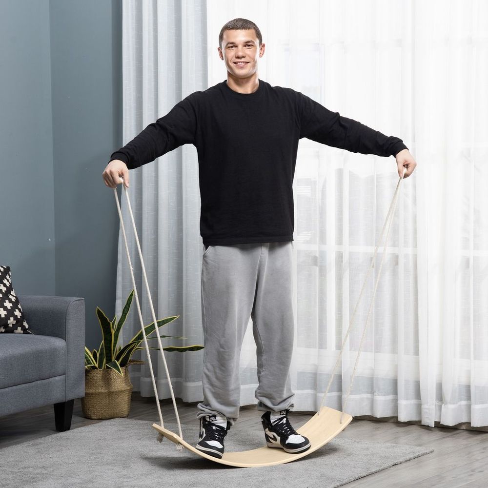 Wood Wobble Board - Baby & Adult Rocker Balance Board with Ropes