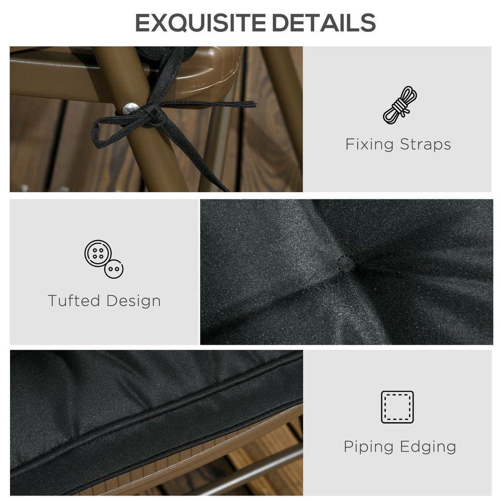 Black Replacement Garden Seat Cushion - 40 x 40cm - Ties - Dining Chair Pad