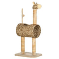 Cat Tree for Indoor Cats Cute Giraffe Kitten Play Tower w/Scratching Posts, Tunnel, Toy Ball, 48.5 x 34.5 x 101cm - Beige