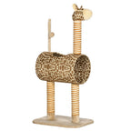 Cat Tree for Indoor Cats Cute Giraffe Kitten Play Tower w/Scratching Posts, Tunnel, Toy Ball, 48.5 x 34.5 x 101cm - Beige