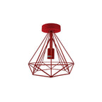 Vintage Red Metal Cage Semi Flush Mount Ceiling Light - E27 Holder - Elegant and Stylish