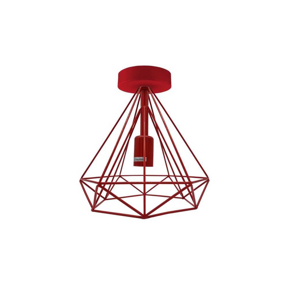 Vintage Red Metal Cage Semi Flush Mount Ceiling Light - E27 Holder - Elegant and Stylish