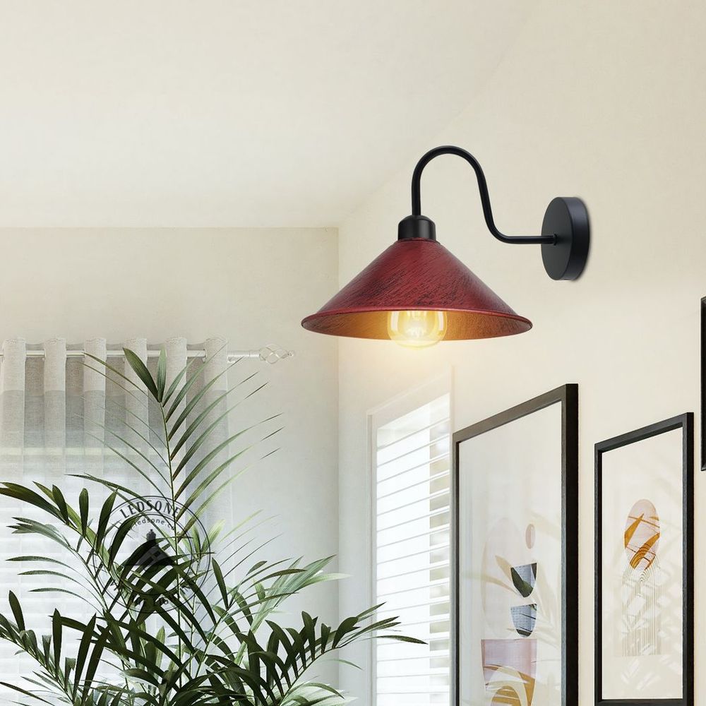 Rustic Red Wall Light Fixture, Black Wall Sconce E27 Base - Vintage Style, Dimmable, Hardwired, 3-Year