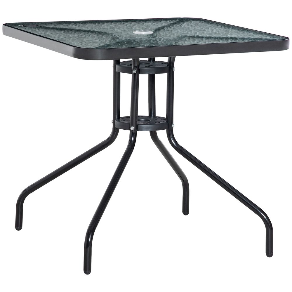Square Patio Table - Tempered Glass Top, Garden Dining - 76 x 76cm