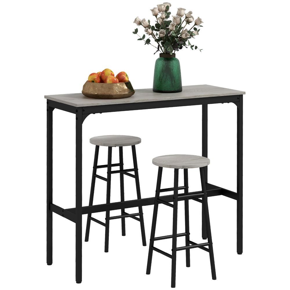 3 Piece Bar Set, Industrial Kitchen and Chair Set for Small Space, Grey
