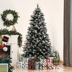 6FT Artificial Snow-Dipped Christmas Tree Foldable Berries White Pinecones Green