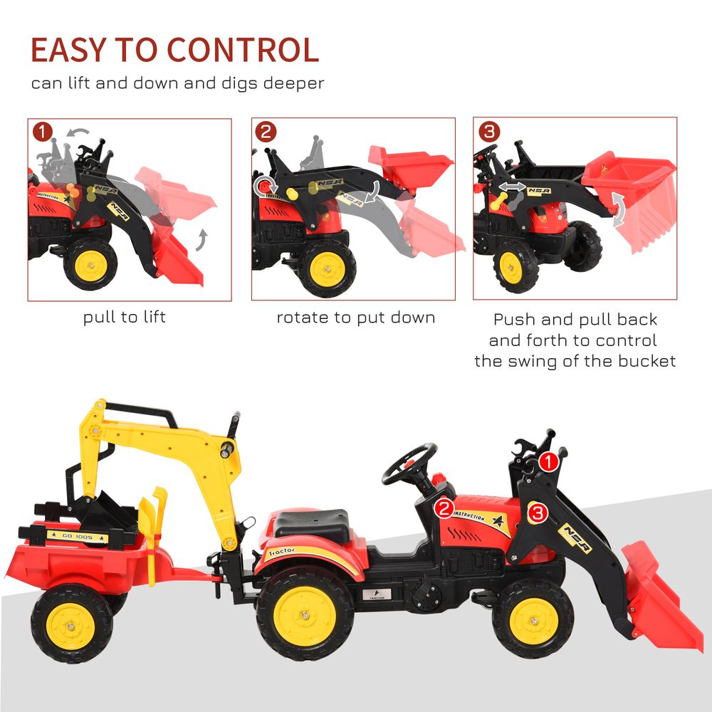 Pedal Powered Tractor Ride-On Car - Bucket Steering Wheel - Ages 3-6