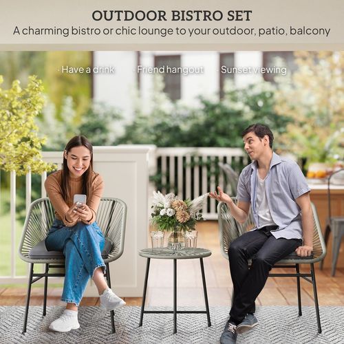 Rattan Bistro Set, Small Balcony Furniture with Cushion, Light Grey in Grey