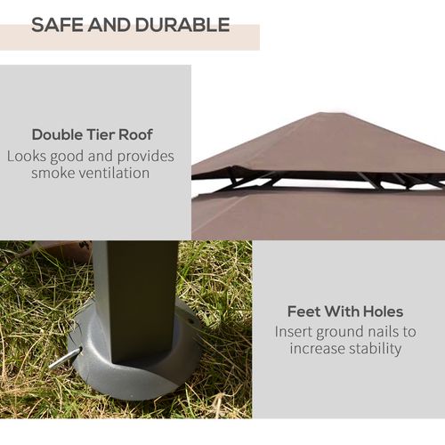 8ft Double-Tier Gazebo Grill Canopy Tent Shelter-Coffee